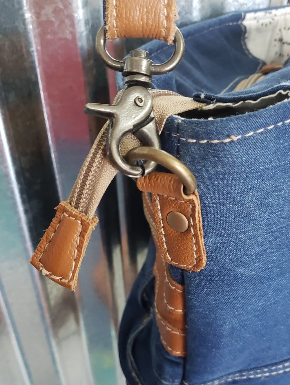 Casual Denim Crossbody Bag with Tan Accents - Myra Bag